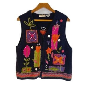 Sigrid Olsen Navy Knit Sweater Zippered Sweater Vest